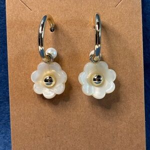 Gold and Cream Floral Hoop Earrings